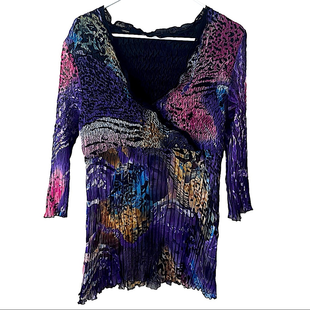 Vintage multi-color abstract print 3/4 sleeve top